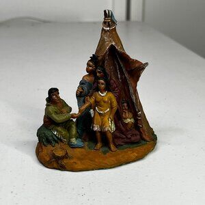 Vintage Native American Family & Teepee Resin Figurine